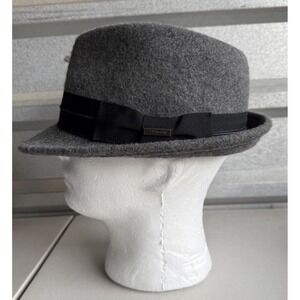 Biltmore 1917 Mens Fedora Trilby‎ Gray Wool Hat Size Large In Black Ribbon